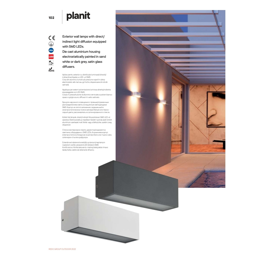 Redo 90096 - LED-välisseinavalgusti PLANIT LED/10W/230V 3000K IP54 antratsiit