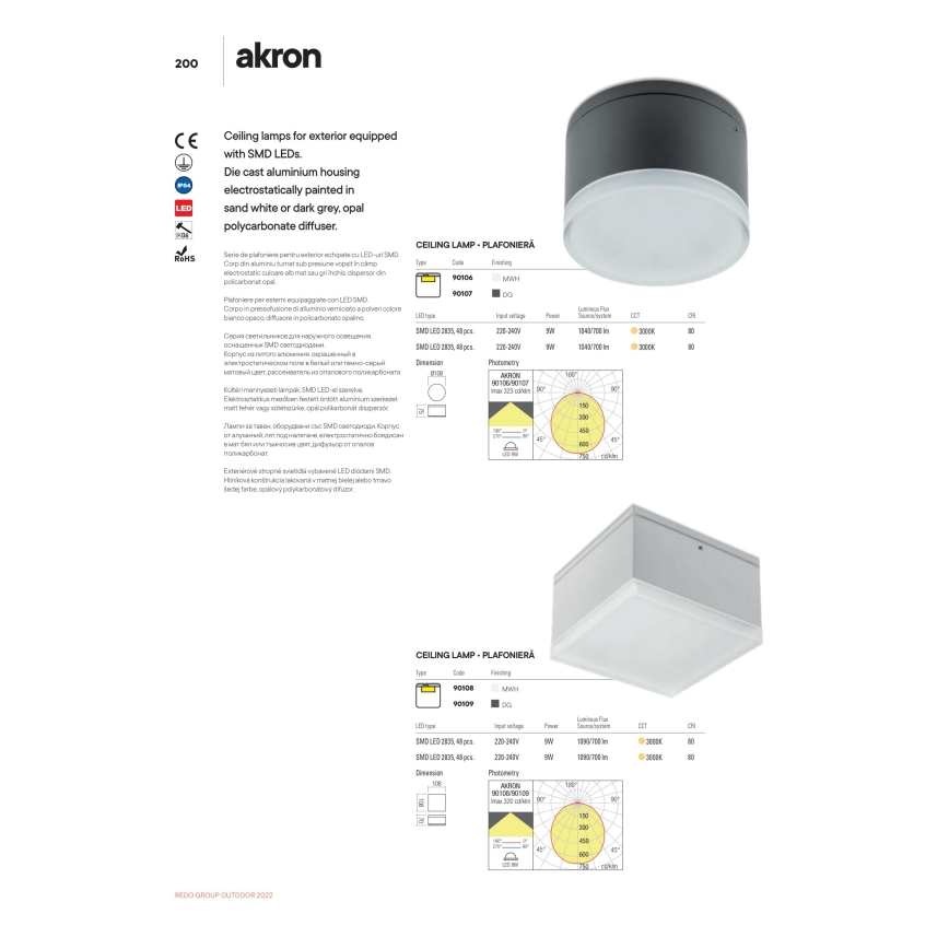 Redo 90107 - LEd Väli laevalgusti AKRON 1xLED/9W/230V d. 10,8 cm IP54