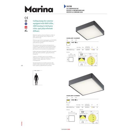 Redo 90157 - LEd Väli laevalgusti MARINA LED/12W/230V 22x22 cm IP65 antratsiit