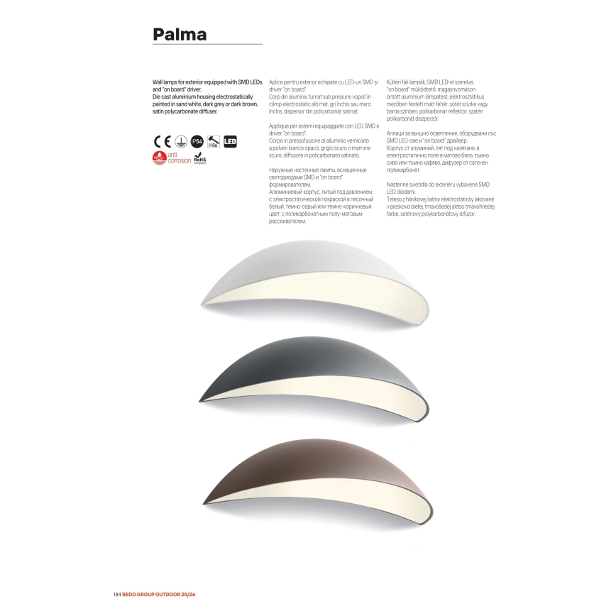 Redo 90236 - PALMA LED välisseinavalgusti, 18 W, 230 V, 3000 K, IP54, pruun