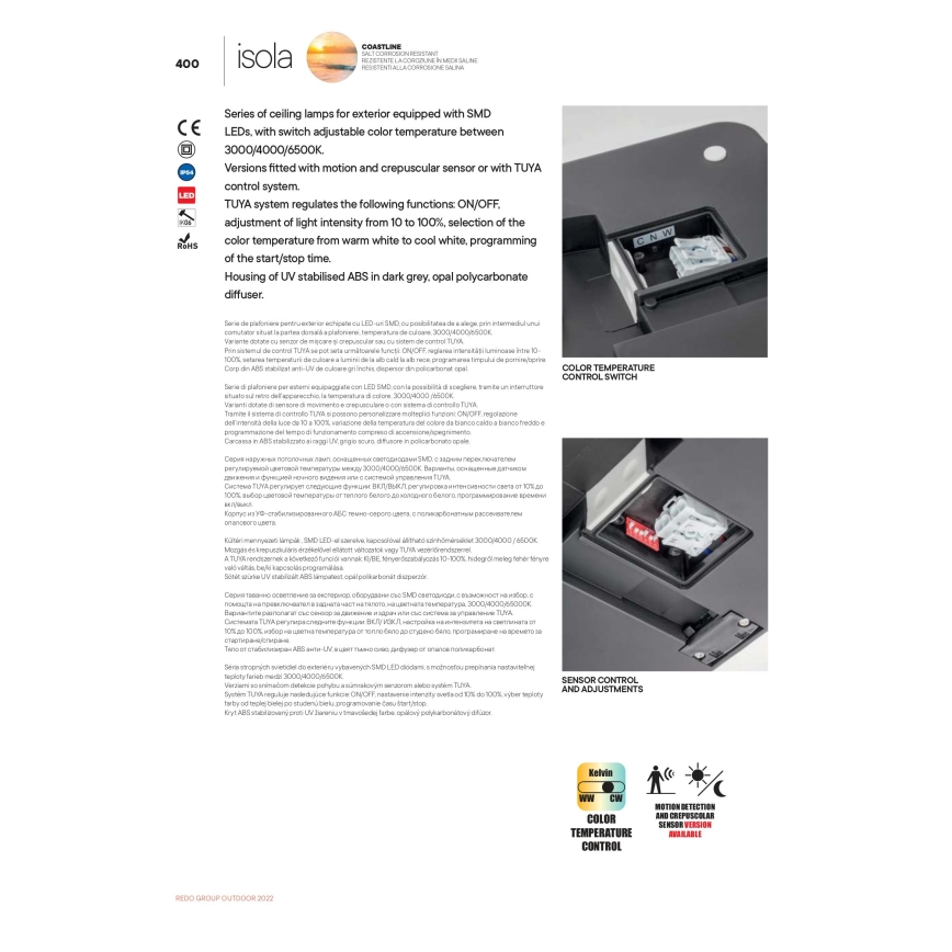 Redo 90286 - LEd Väli laevalgusti ISOLA LED/24W/230V d. 26 cm 3000/4000/6500K IP54 antratsiit