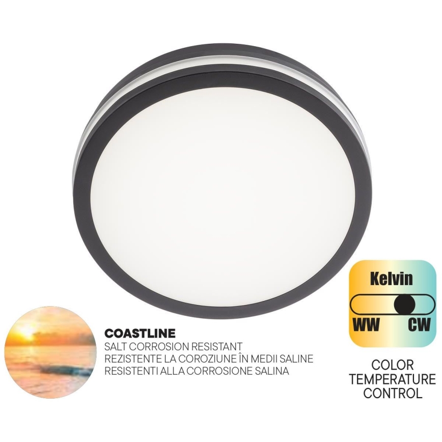Redo 90286 - LEd Väli laevalgusti ISOLA LED/24W/230V d. 26 cm 3000/4000/6500K IP54 antratsiit