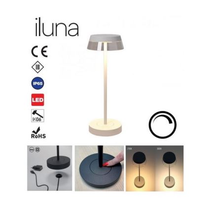 Redo 90306 - LED Hämardatav puutetundlik laualamp ILUNA LED/2,5W/5V 2700-3000K 3000 mAh IP65 valge