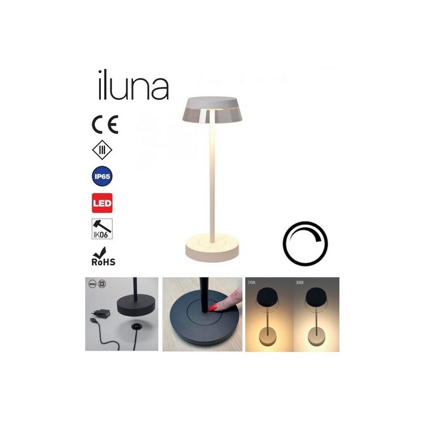 Redo 90306 - LED Hämardatav puutetundlik laualamp ILUNA LED/2,5W/5V 2700-3000K 3000 mAh IP65 valge