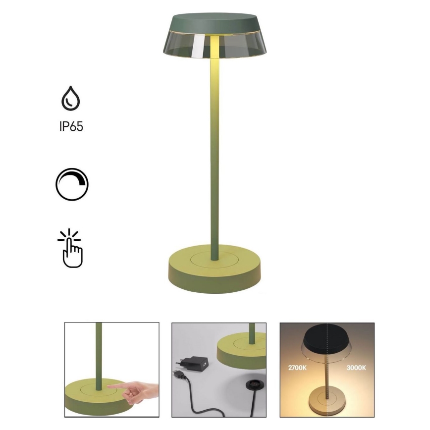 Redo 90309 - LED Hämardatav puutetundlik laualamp ILUNA LED/2,5W/5V 2700-3000K 3000 mAh IP65 roheline