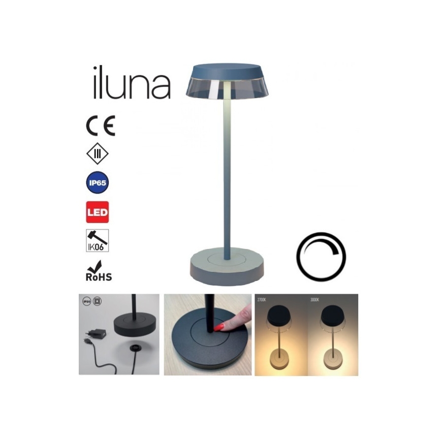 Redo 90310 - LED Hämardatav puutetundlik laualamp ILUNA LED/2,5W/5V 2700-3000K 3000 mAh IP65 sinine