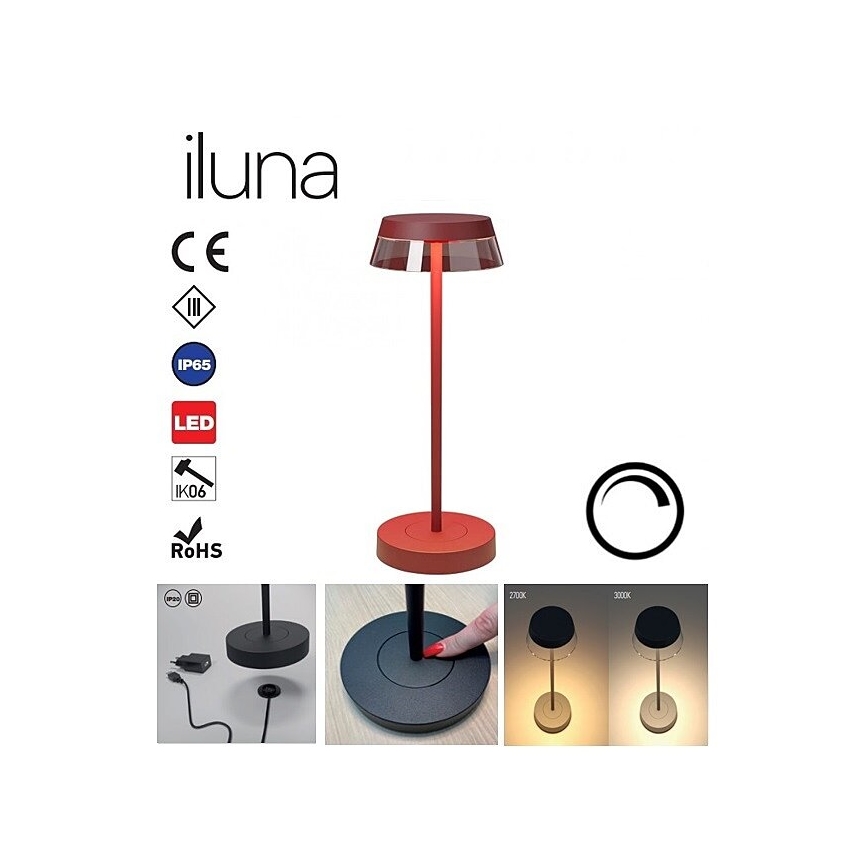 Redo 90311- LED Hämardatav puutetundlik laualamp ILUNA LED/2,5W/5V 2700-3000K 3000 mAh IP65 punane