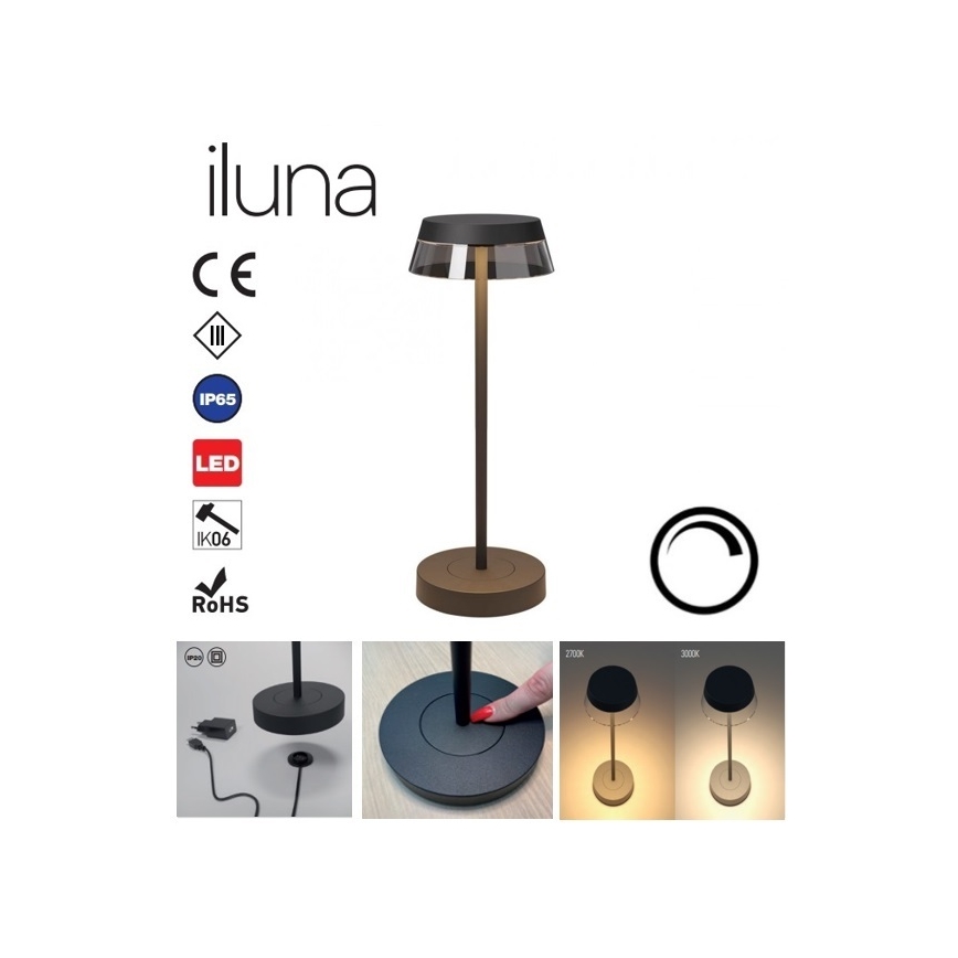 Redo 90312 - LED Hämardatav puutetundlik laualamp ILUNA LED/2,5W/5V 2700-3000K 3000 mAh IP65 must