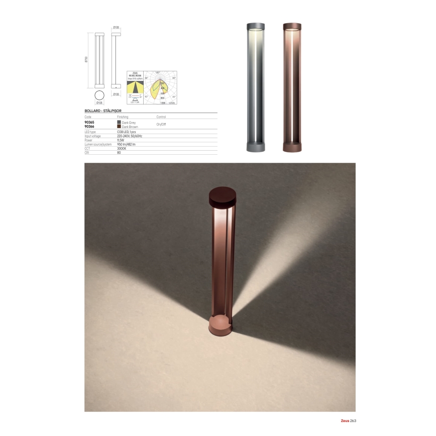 Redo 90365 - ZEUS LED-välisvalgusti 11,5W/230V 3000K 75 cm IP54 antratsiit