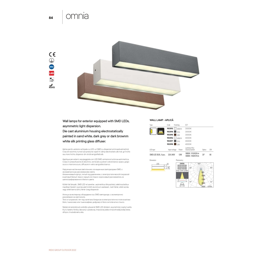 Redo 90393 - LED Väli seinavalgusti OMNIA LED/12W/230V 3000K IP54 valge