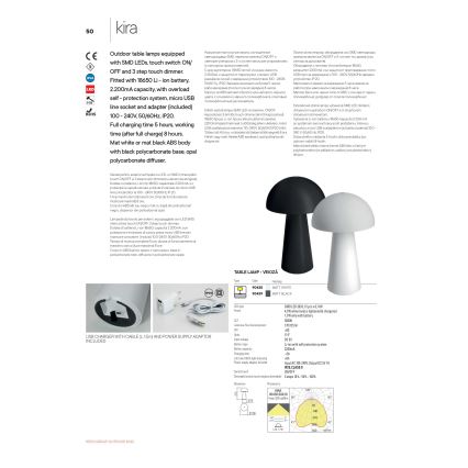Redo 90439 - LED hämardatav puutetundlik välisvalgusti KIRA LED/4,7W/230V 2200 mAh IP44 must