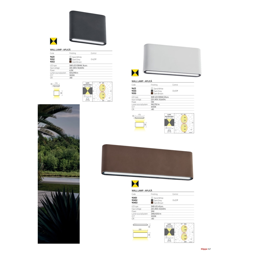 Redo 90451 - LED välisseinavalgusti KLIPPE LED/24W/230V 3000K IP54 valge