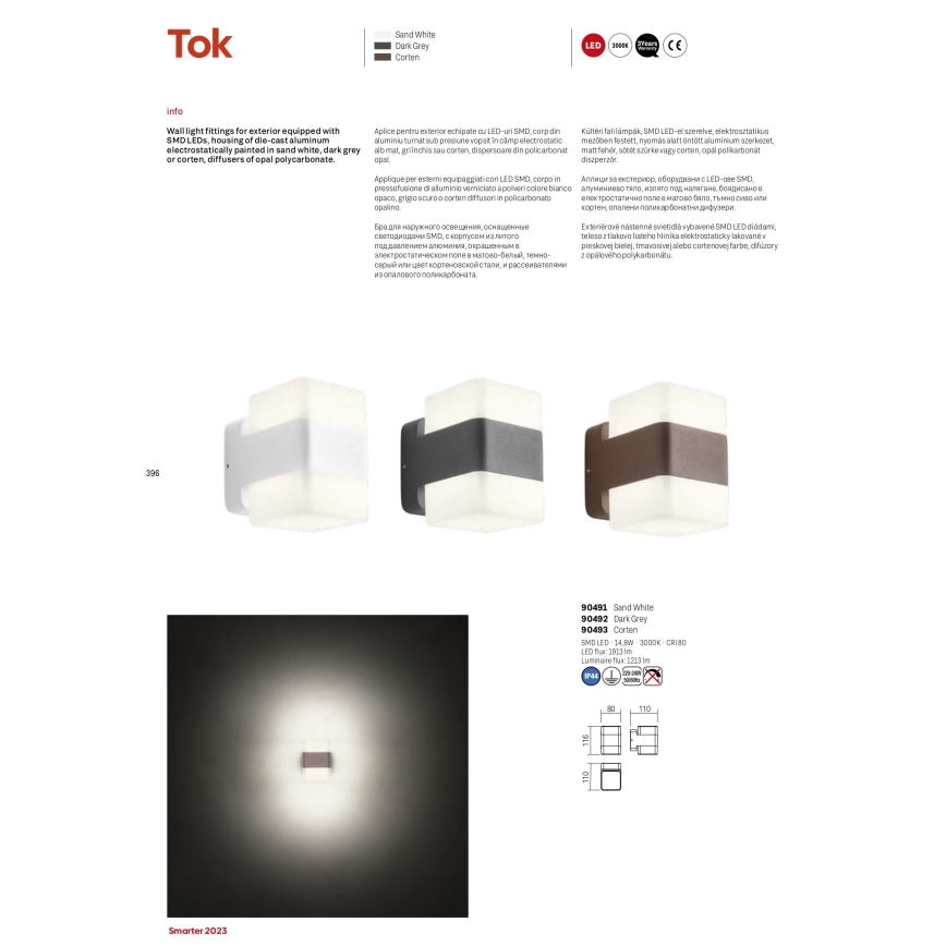 Redo 90492 - LED Väli seinavalgusti TOK LED/14,8W/230V IP44 antratsiit