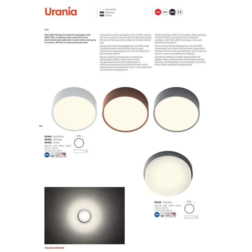 Redo 90496 - LEd Väli laevalgusti URANIA LED/10W/230V d. 16 cm 3000K IP65 pruun