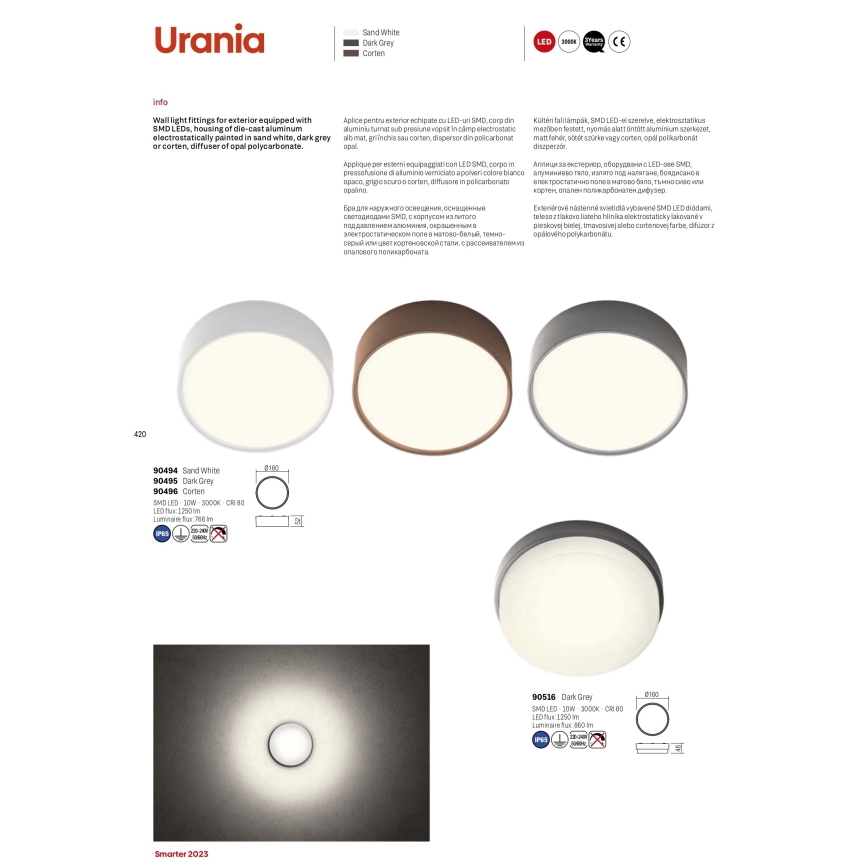 Redo 90516 - LEd Väli laevalgusti URANIA LED/10W/230V d. 16 cm IP65 antratsiit