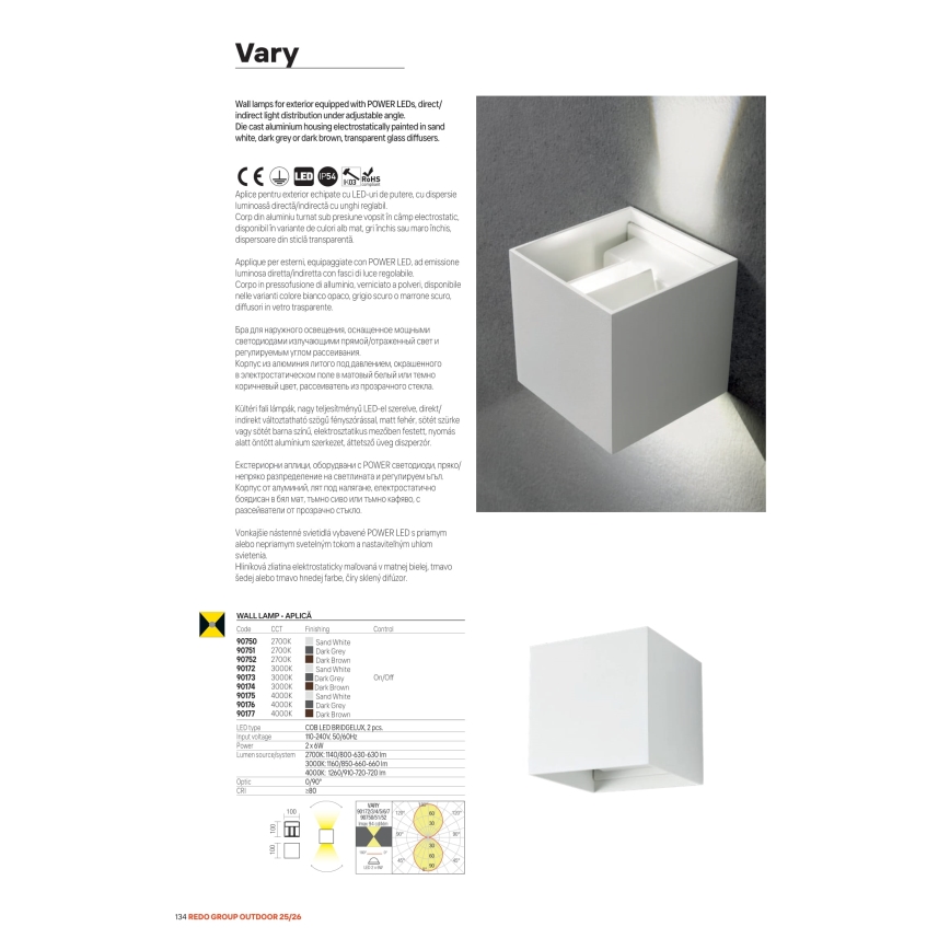 Redo 90552 - LED välisseinavalgusti VARY 2xLED/10W/230V 3000K IP54 valge