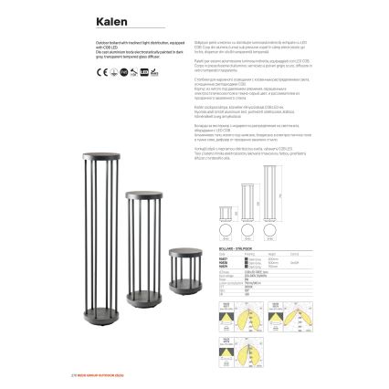 Redo 90577 - LED välisvalgusti KALEN LED/8W/230V 3000K 20 cm IP65 antratsiit