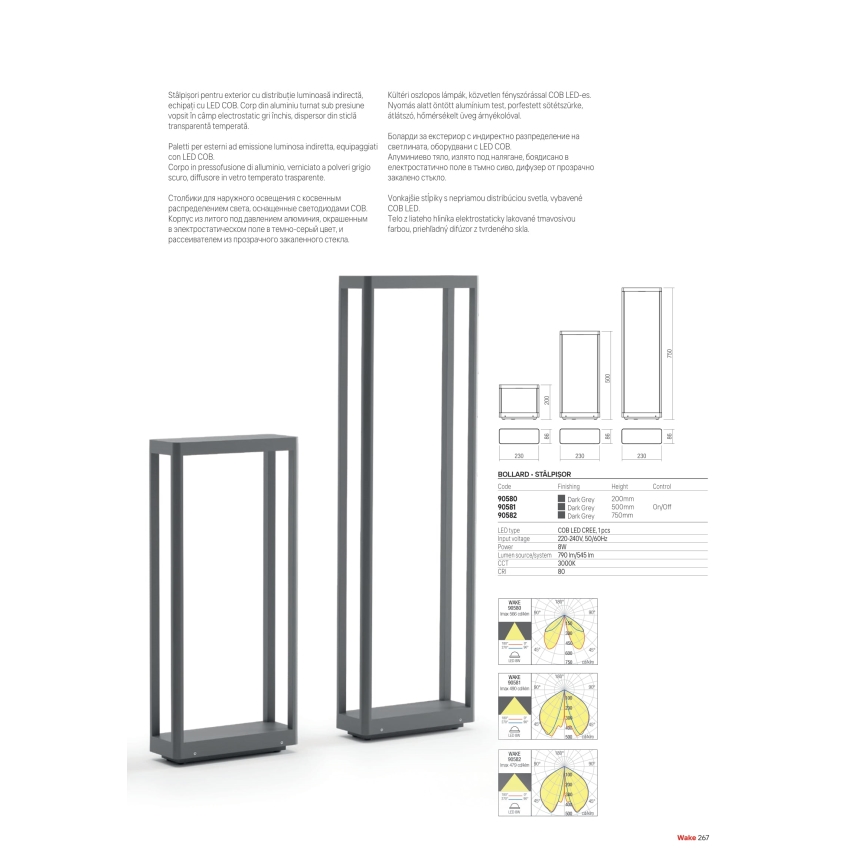 Redo 90581 - LED Välisvalgusti WAKE LED/8W/230V 3000K 50 cm IP65 antratsiit