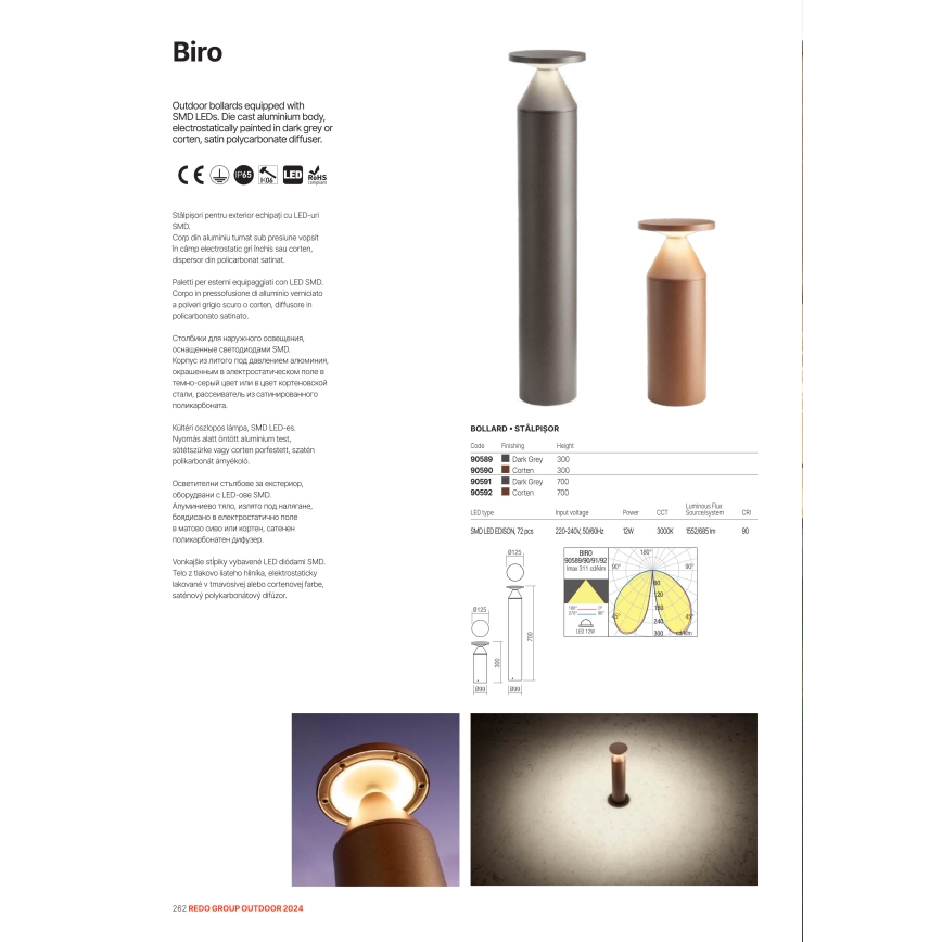 Redo 90590 - LED välisvalgusti BIRO LED/12W/230V 3000K 30 cm CRI 90 IP65 pruun