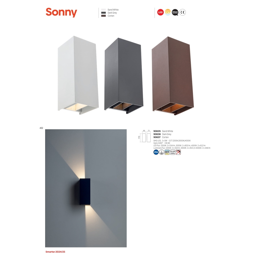 Redo 90636 - LED Väli seinavalgusti SONNY 2xLED/5W/230V 2200/3000/4000K IP54 antratsiit