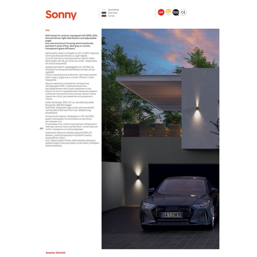 Redo 90637 - LED Väli seinavalgusti SONNY 2xLED/5W/230V 2200/3000/4000K IP54 pruun