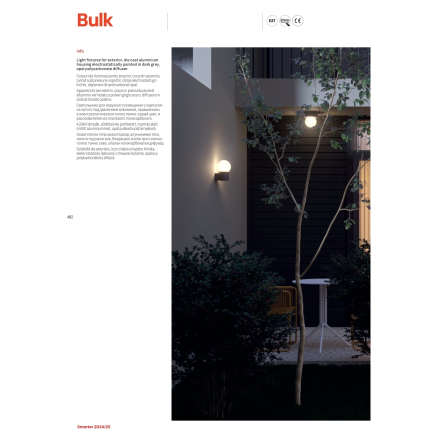 Redo 90643 - Välisvalgusti BULK 1xE27/28W/230V 80 cm IP44 antratsiit