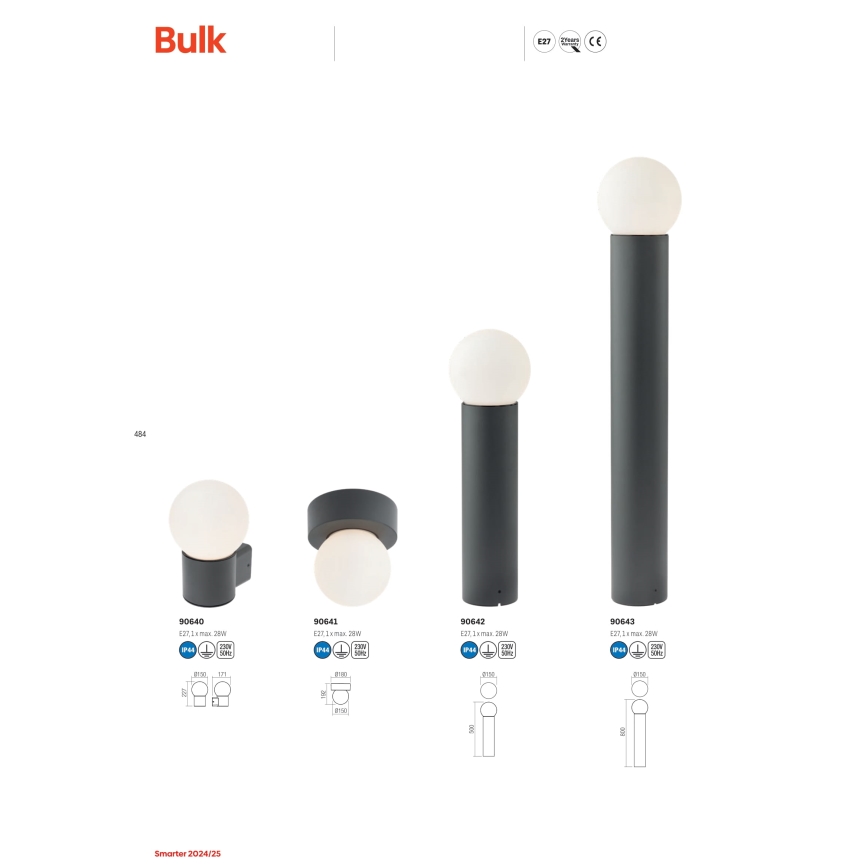 Redo 90643 - Välisvalgusti BULK 1xE27/28W/230V 80 cm IP44 antratsiit