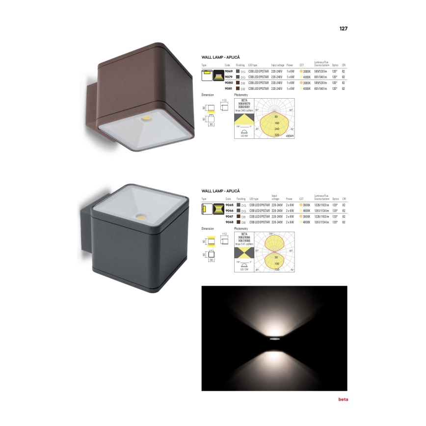Redo 9065 - LED Seinavalgusti õue BETA 2xLED/6W/230V IP54