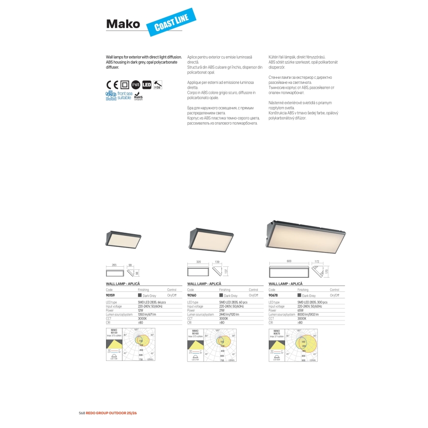 Redo 90678 - LED Välisseinavalgusti MAKO LED/65W/230V 3000K IP65 antratsiit