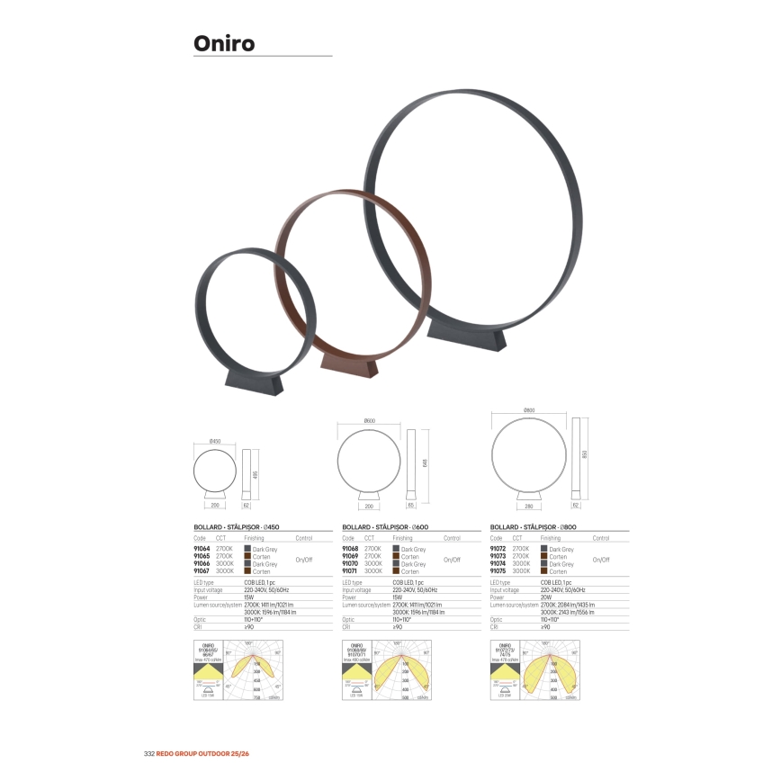 Redo 91067 - ONIRO välisvalgusti LED/15W/230V 3000K 49,5 cm CRI 90 IP65 pruun