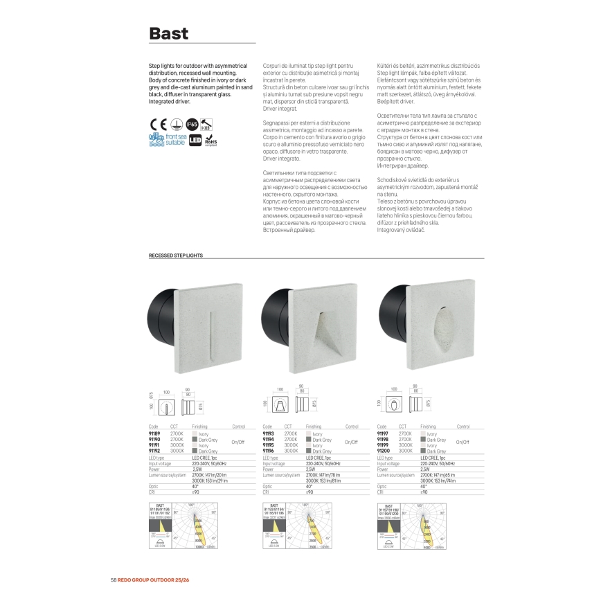Redo 91199 - LED väline orientatsioonivalgusti BAST LED/2,5W/230V 3000K CRI 90 IP65 hall