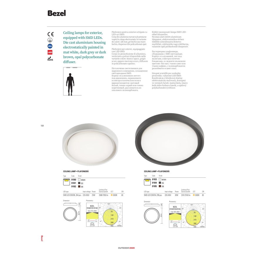 Redo 9184 - LED välislaevalgusti BEZEL LED/30W/230V läbimõõt 34 cm IP54 antratsiit