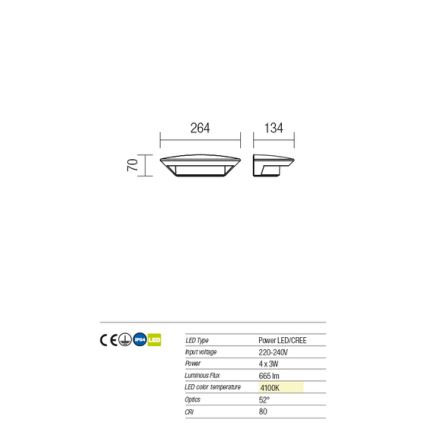 Redo 9407 - LED Väli seinavalgusti PLATE 4xLED/3W/230V 4100K IP54 antratsiit