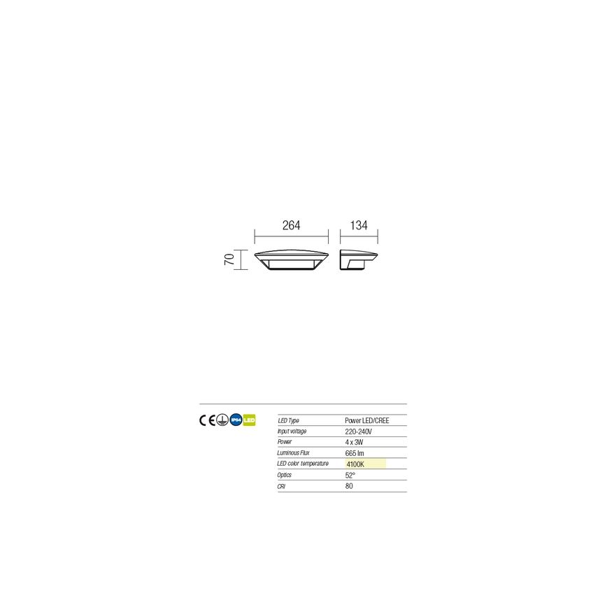 Redo 9407 - LED Väli seinavalgusti PLATE 4xLED/3W/230V 4100K IP54 antratsiit