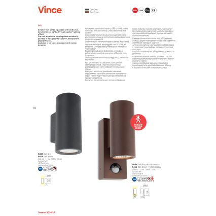 Redo 9453 - LED välisseinavalgusti anduriga VINCE 2xLED/3W/230V IP54 antratsiit