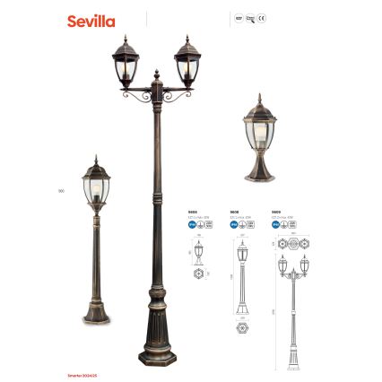 Redo 9607 - Välilühter SEVILLA 1xE27/42W/230V IP44 kuldne/paatina