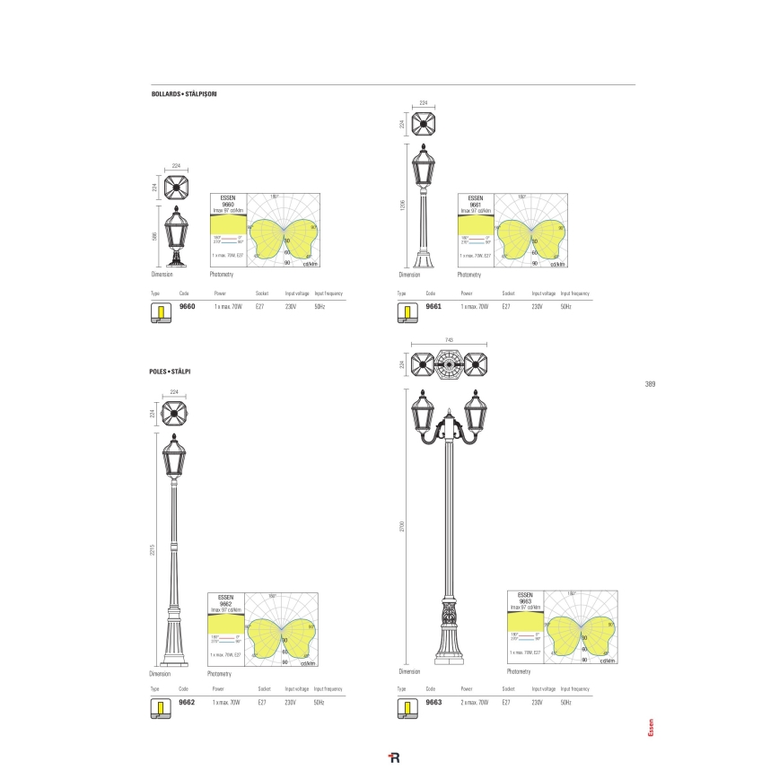 Redo 9662 - Välisvalgusti ESSEN 1xE27/70W/230V 221,5 cm IP44 pruun/patiin