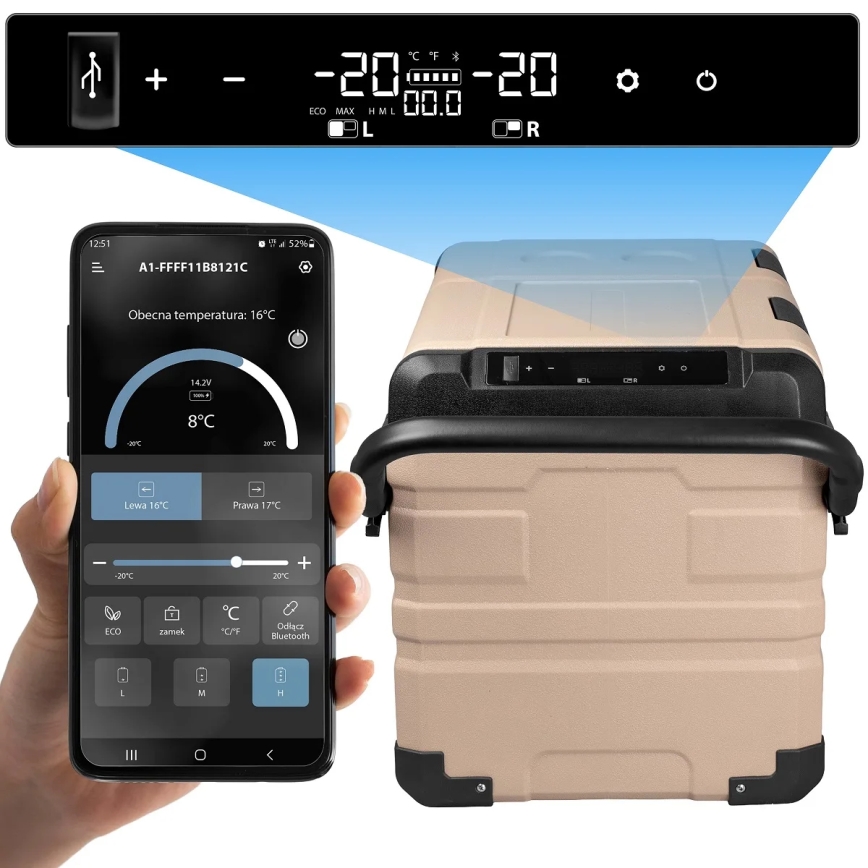 Reisi refrigerator LCD ekraaniga 39 l 230V/12V/24V pruun