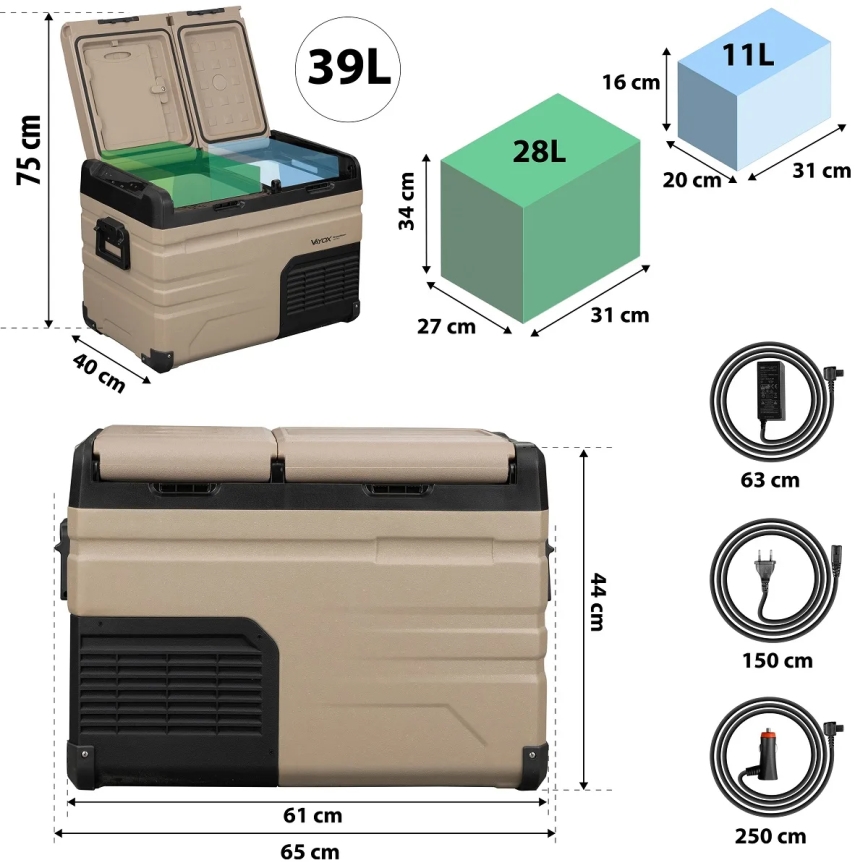Reisi refrigerator LCD ekraaniga 39 l 230V/12V/24V pruun