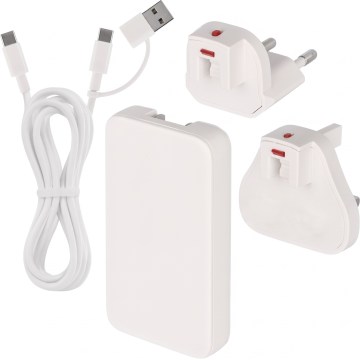 Reisiadapter USB-ühendusega ja vahetatavate pistikutega, GaN, 100–250V