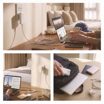 Reisiadapter USB-ühendusega ja vahetatavate pistikutega, GaN, 100–250V