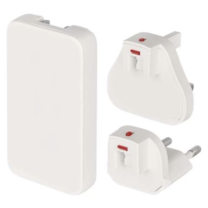 Reisiadapter USB-ühendusega ja vahetatavate pistikutega, GaN, 100–250V
