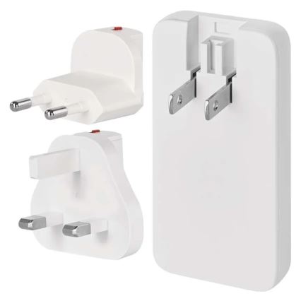 Reisiadapter USB-ühendusega ja vahetatavate pistikutega, GaN, 100–250V