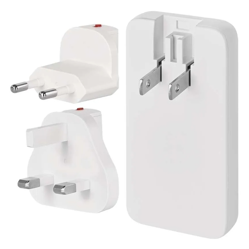 Reisiadapter USB-ühendusega ja vahetatavate pistikutega, GaN, 100–250V