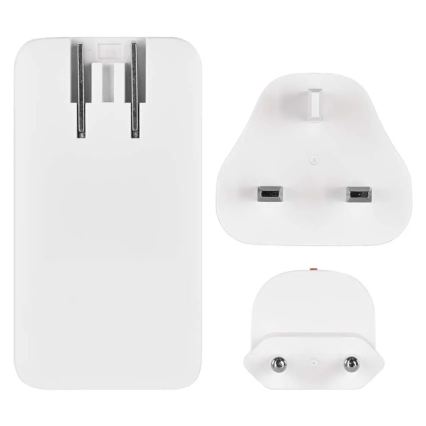 Reisiadapter USB-ühendusega ja vahetatavate pistikutega, GaN, 100–250V