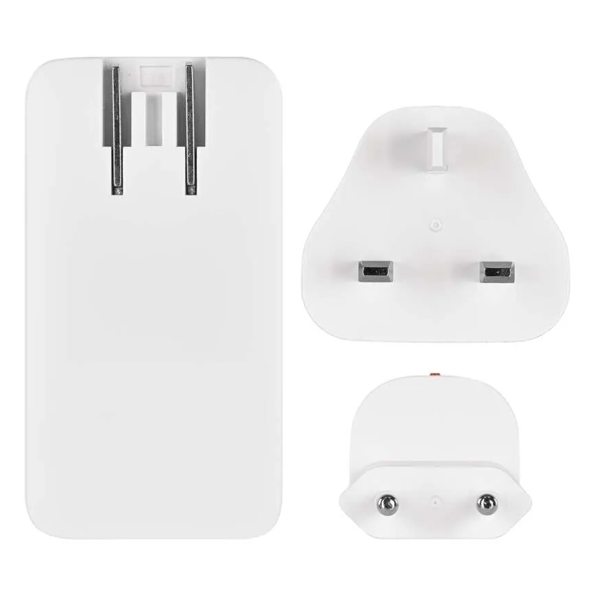 Reisiadapter USB-ühendusega ja vahetatavate pistikutega, GaN, 100–250V