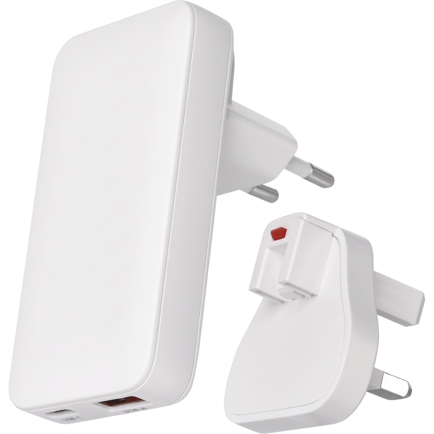 Reisiadapter USB-ühendusega ja vahetatavate pistikutega, GaN, 100–250V
