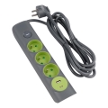 Retlux - 3-pesaline pikendusjuhe lülitiga, E-tüüp + 1× USB-A + 1× USB-C, 1,4 m, hall