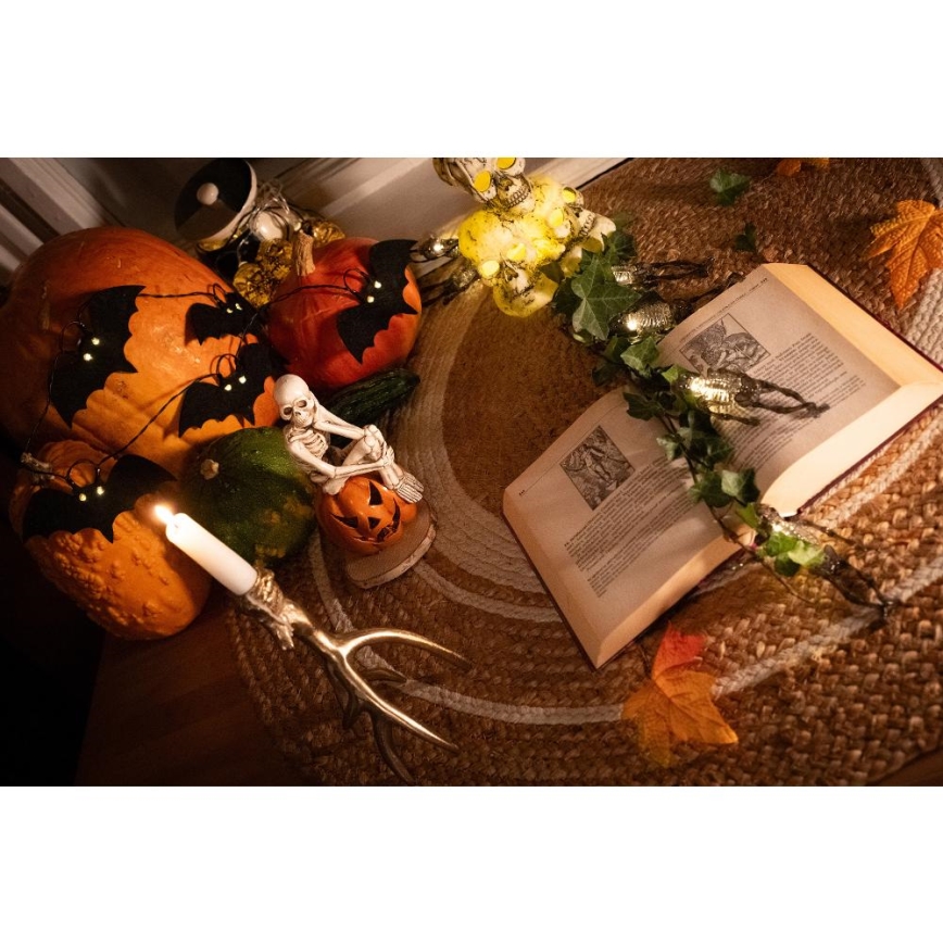 LED dekoratiivne kett HALLOWEEN 10xLED/2xAA/soe valge 1,3m nahkhiired