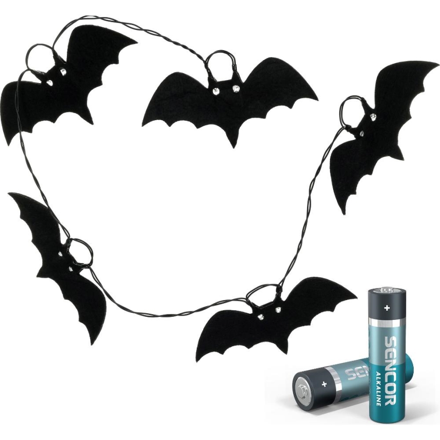 LED dekoratiivne kett HALLOWEEN 10xLED/2xAA/soe valge 1,3m nahkhiired